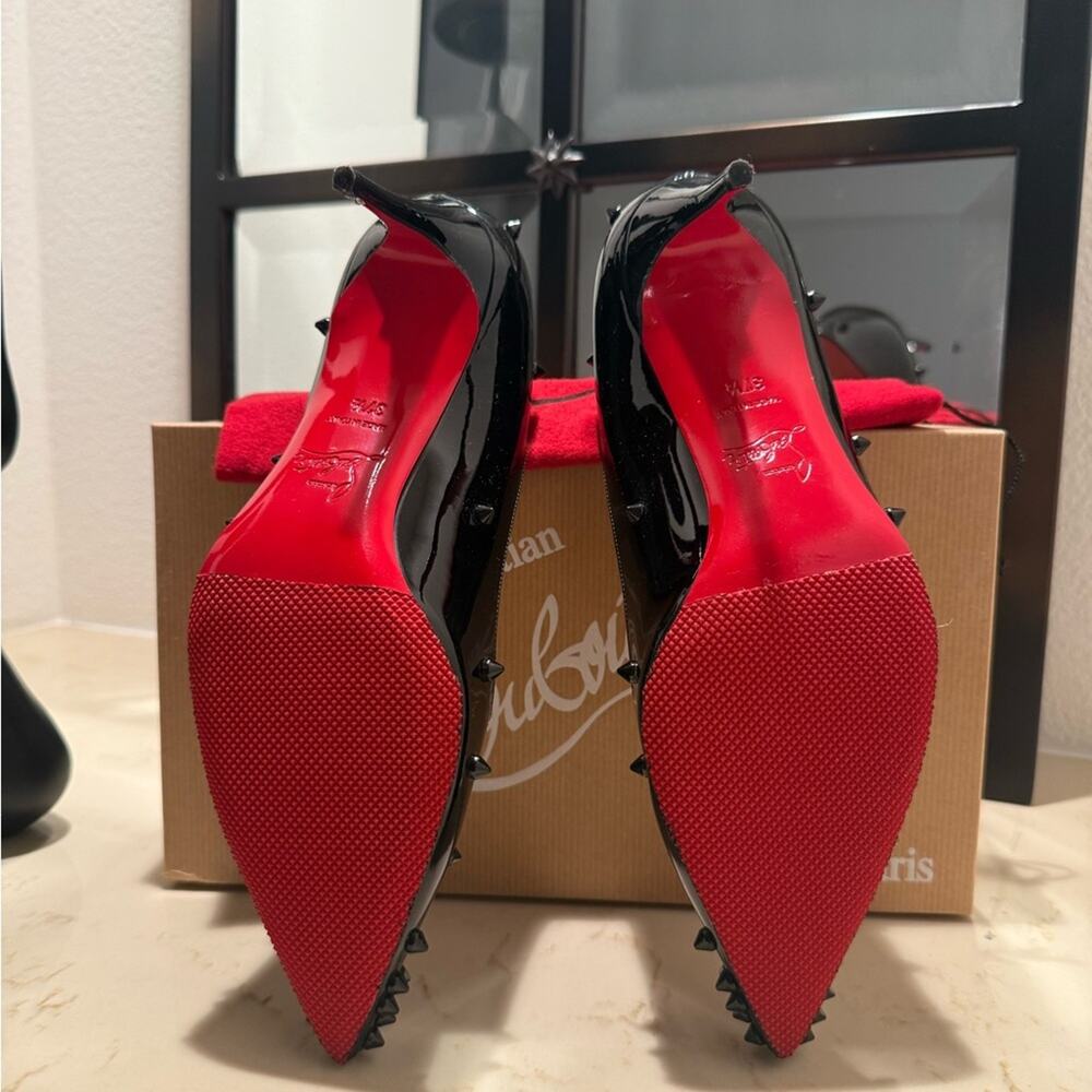 Christian Louboutin Black Patent Studded Pointed Toe Pumps - Picture 10 of 15